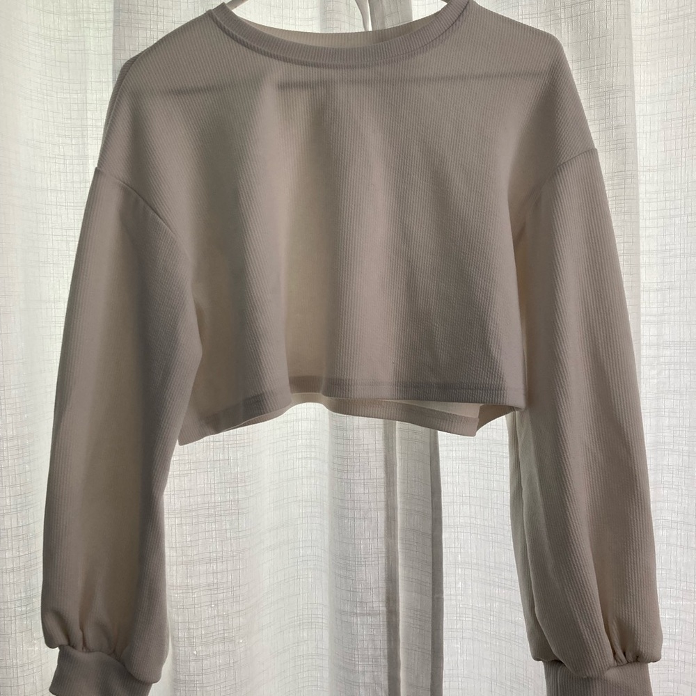 Alice + Olivia White Puffed Sleeves Crop Top